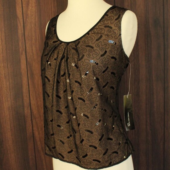 Jones New York Womens Top, New with Tags Black over Beige, Size 4, Sequins - Picture 6 of 11